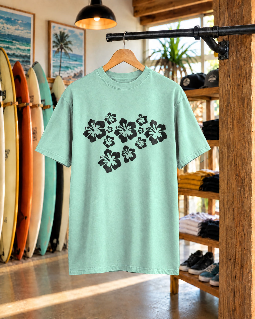 Hibiscus Flowers Tee | Black Hibiscus Cluster Shirt | Tropical Island Flower T-Shirt | Comfort Colors