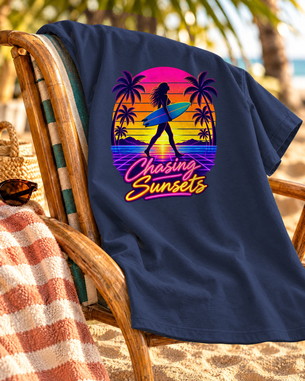 Chasing Sunsets Tee | Synthwave Sunset Surf Girl Shirt | Retro Palm T-Shirt | Comfort Colors