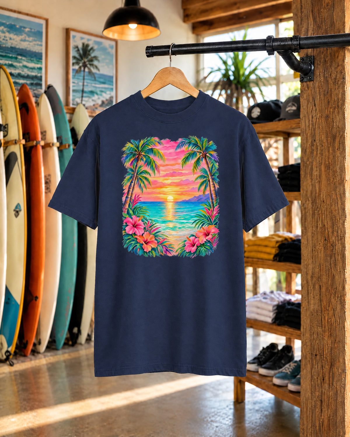 Pastel Palm Sunset Shirt | Watercolour Tropical Beach Tee | Comfort Colors T-Shirt