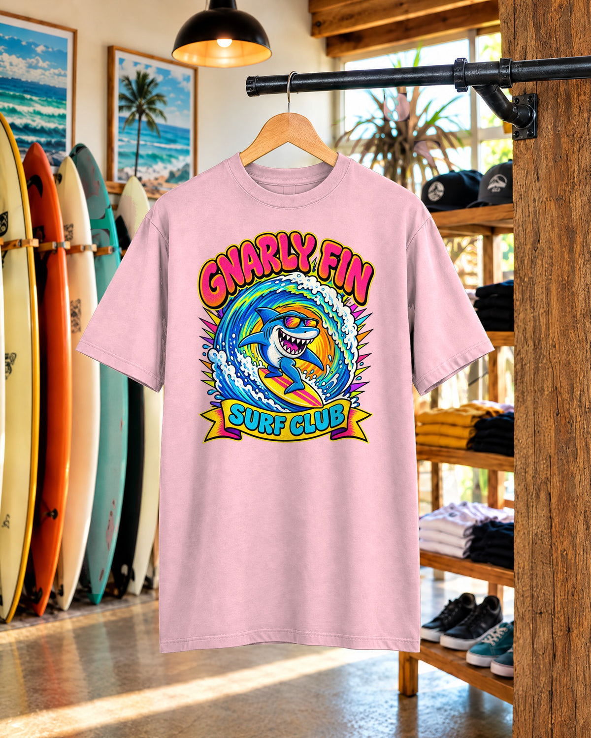 Gnarly Fin Surf Club Tee | Retro Shark Surf Shirt | Funny Shark T-Shirt | Comfort Colors