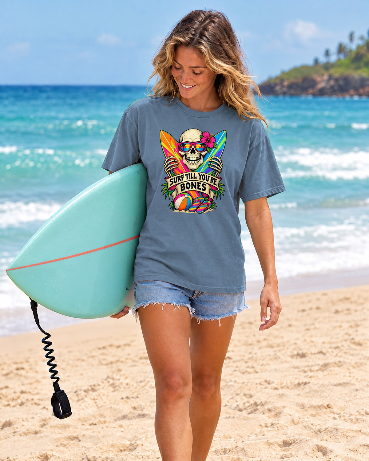 Surf Till You're Bones Tee | Funny Skeleton Surf Shirt | Retro Surfer T-Shirt | Comfort Colors