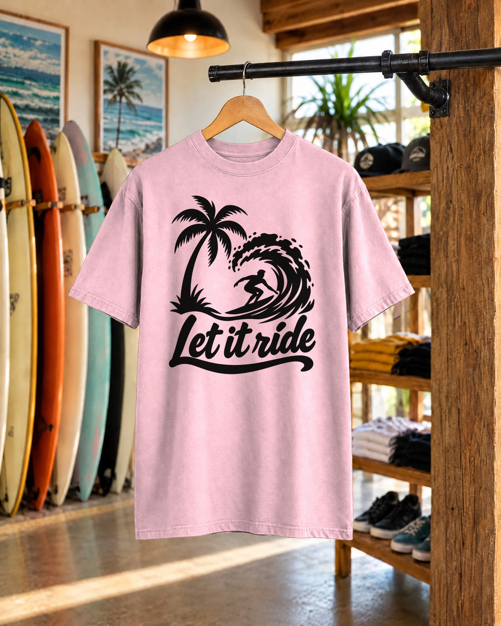 Let It Ride Surf Shirt | Surfer Wave Script Tee | Comfort Colors T-Shirt
