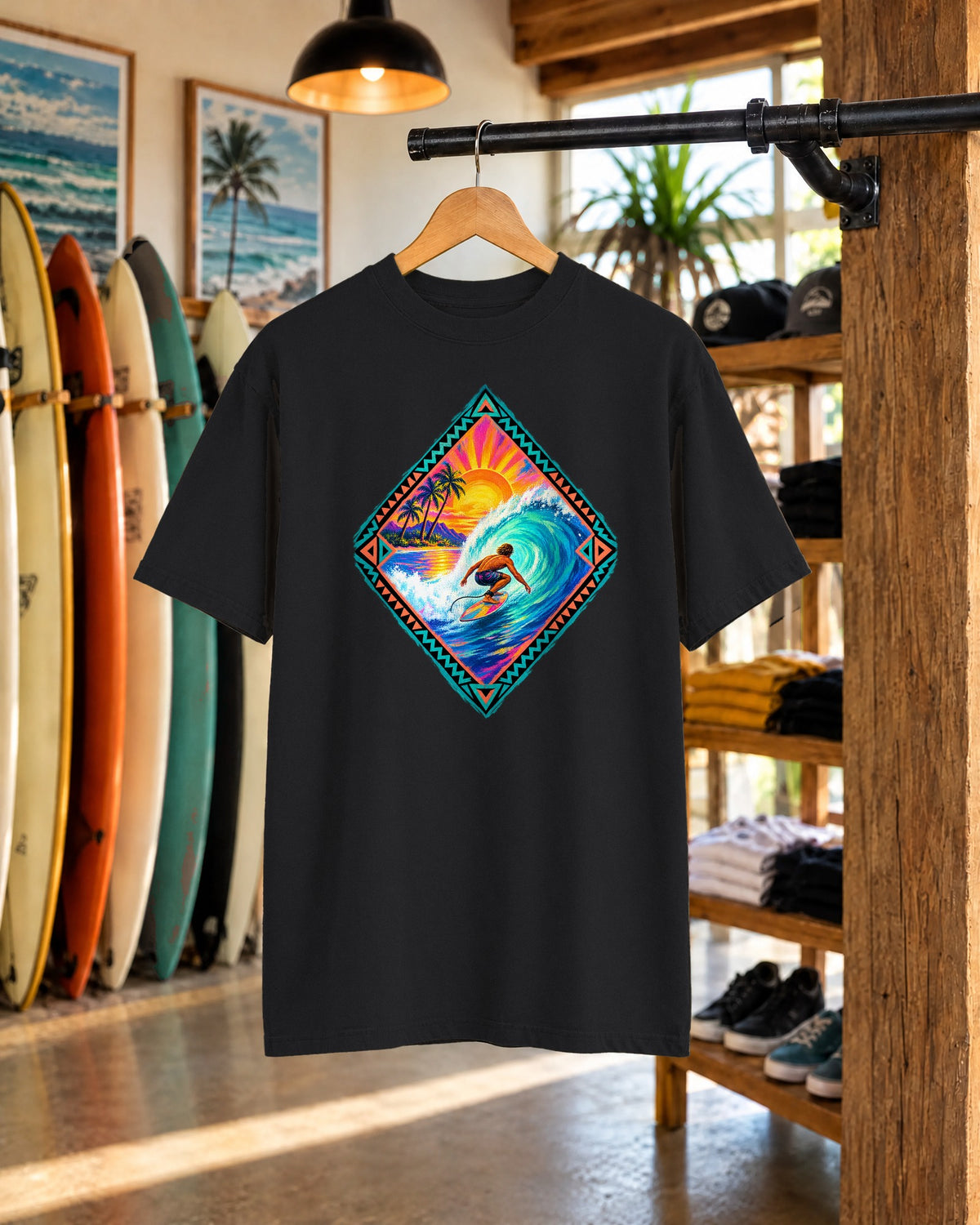 Tribal Barrel Wave Surf Shirt | Polynesian Surfer Tee | Comfort Colors T-Shirt