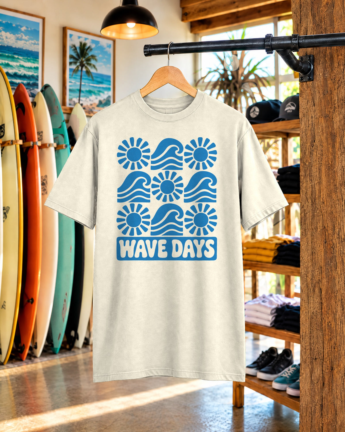 Wave Days Shirt | Block Print Wave Sun Tee | Comfort Colors T-Shirt