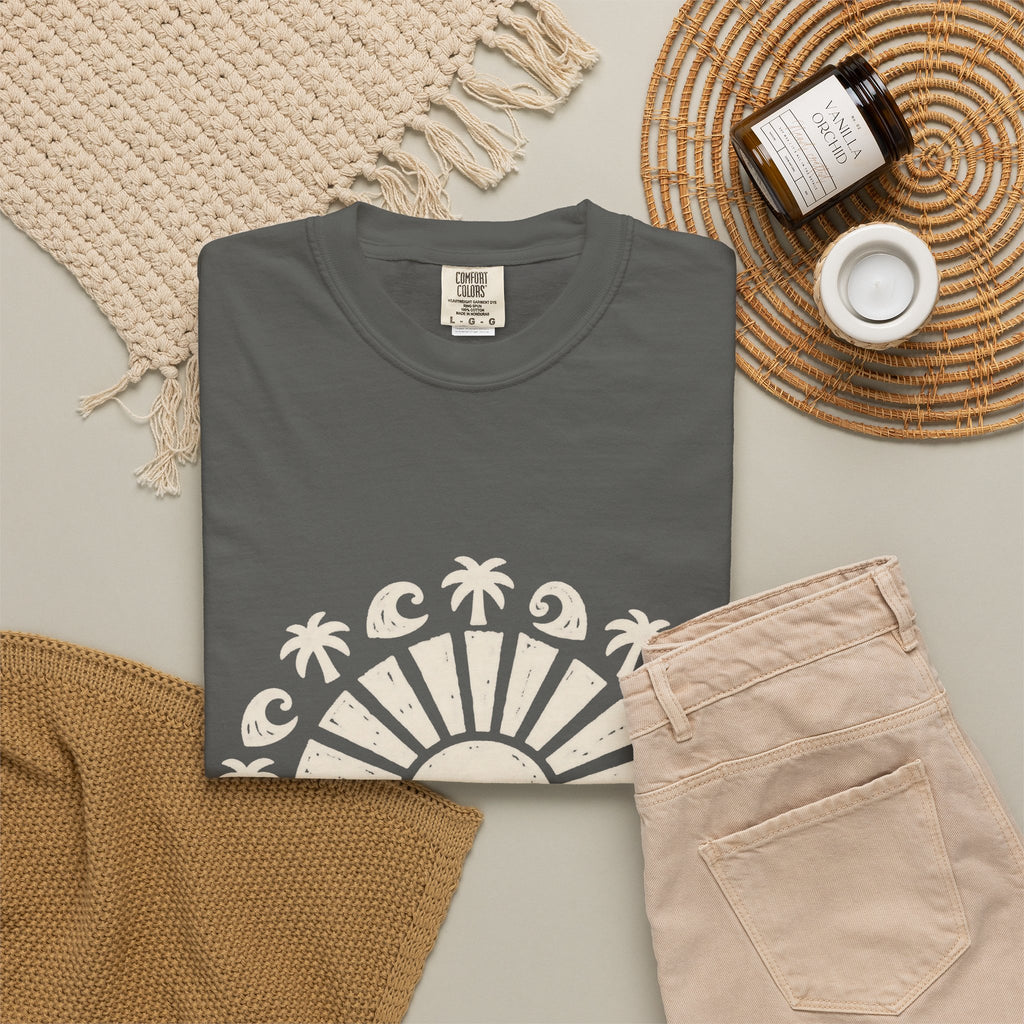 Linocut Sun Wave Shirt | Minimal Palm Medallion Tee | Comfort Colors T-Shirt