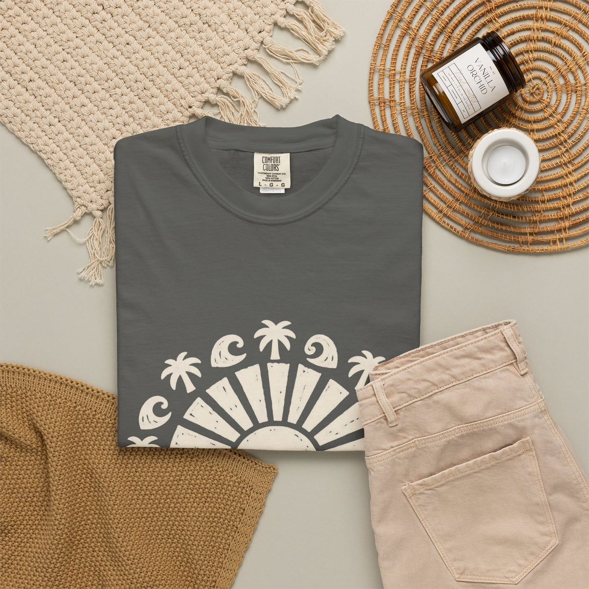 Linocut Sun Wave Shirt | Minimal Palm Medallion Tee | Comfort Colors T-Shirt