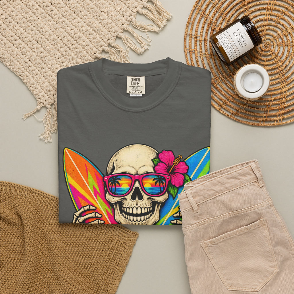 Surf Till You're Bones Tee | Funny Skeleton Surf Shirt | Retro Surfer T-Shirt | Comfort Colors