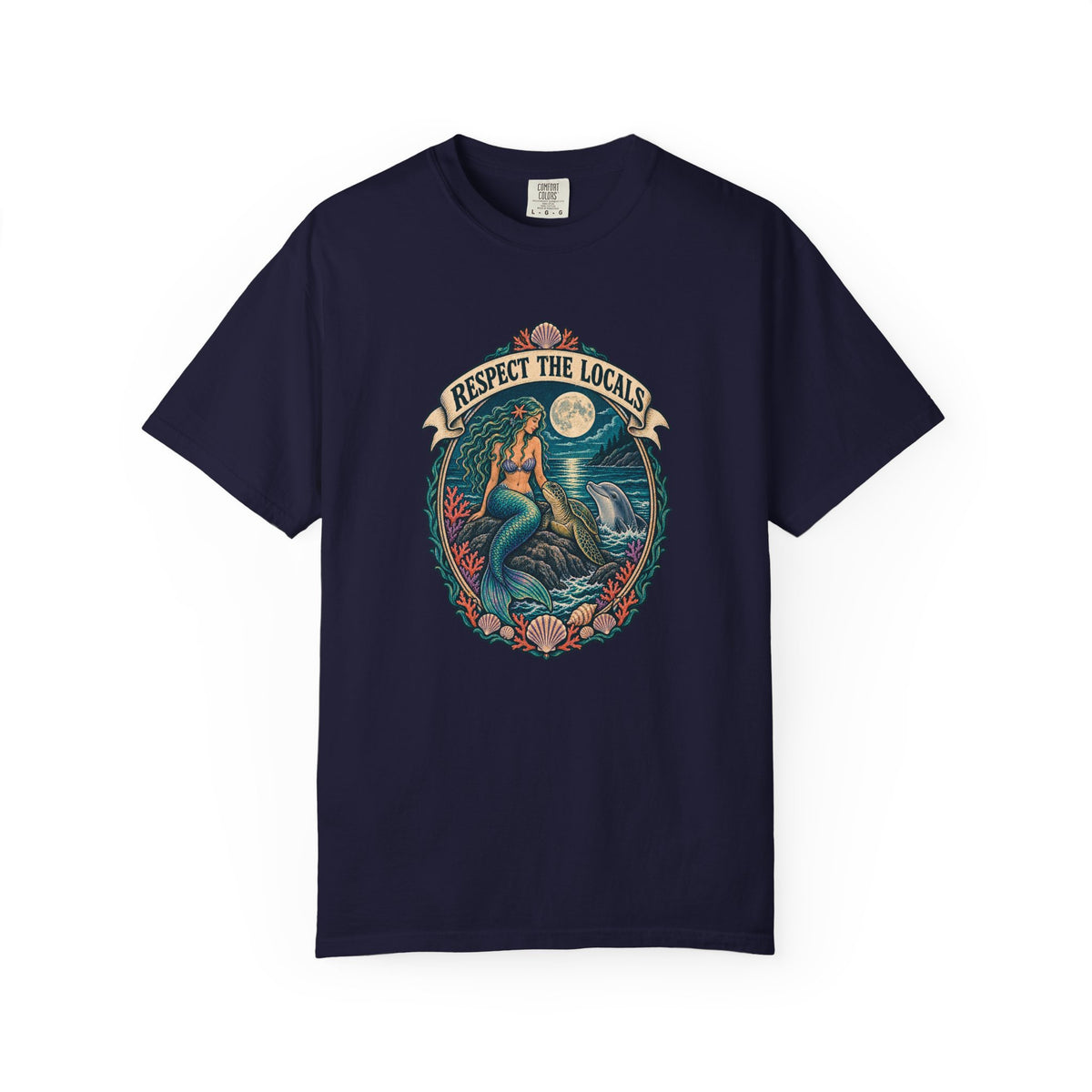 Respect The Locals Mermaid Tee | Vintage Mermaid Dolphin Shirt | Ocean Art T-Shirt | Comfort Colors Gift