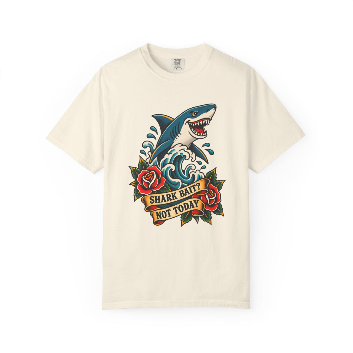 Shark Bait Not Today Tee | Tattoo Style Shark Shirt | Old School Surf T-Shirt | Comfort Colors Surfer Gift