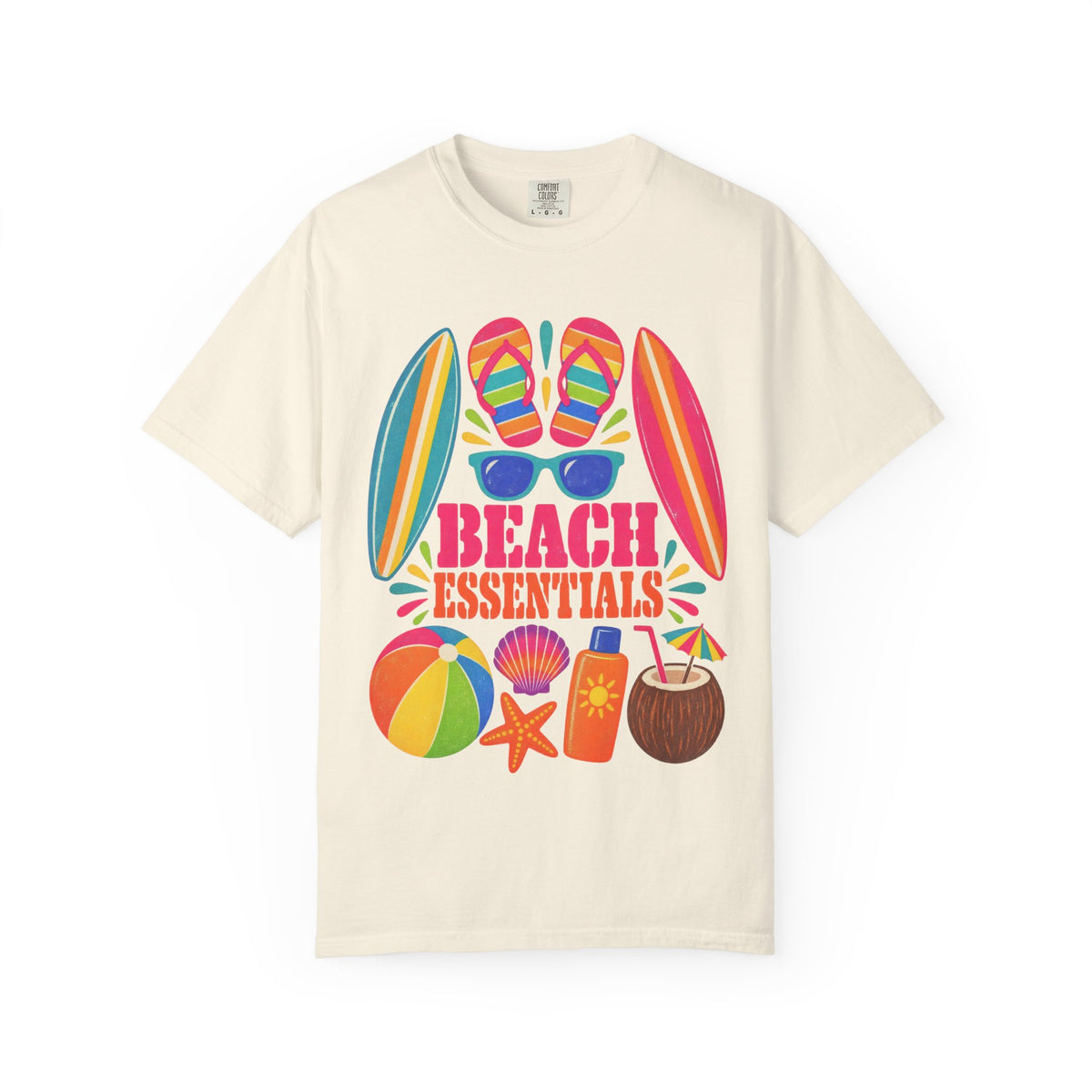 Beach Essentials Tee | Summer Packing List Shirt | Colorful Beach T-Shirt | Comfort Colors
