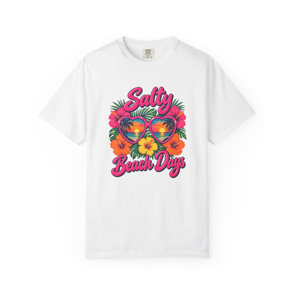 Salty Beach Days Tee | Neon Heart Sunglasses Shirt | Tropical Hibiscus T-Shirt | Comfort Colors Gift