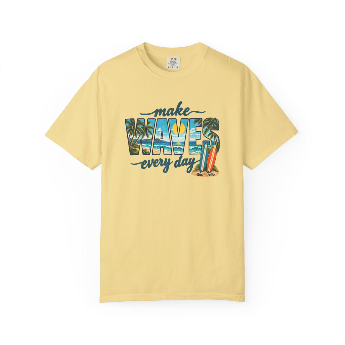 Make Waves Every Day Tee | Retro Wave Letter Surf Shirt | Tropical T-Shirt | Comfort Colors Gift