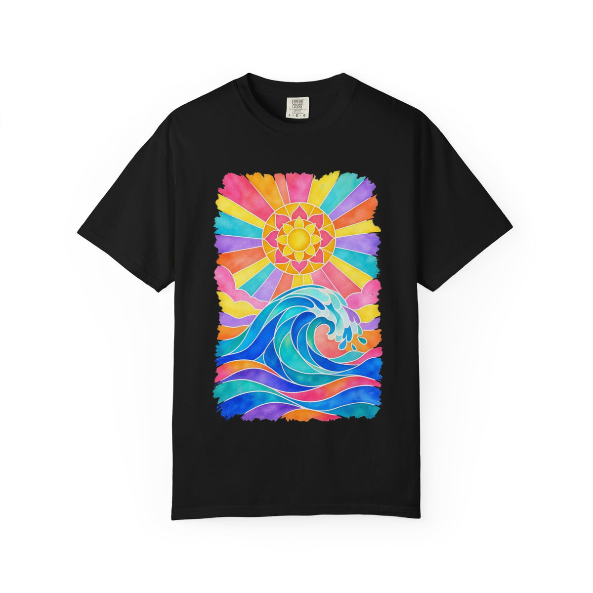 Stained Glass Wave Shirt | Pastel Sunburst Ocean Tee | Comfort Colors T-Shirt