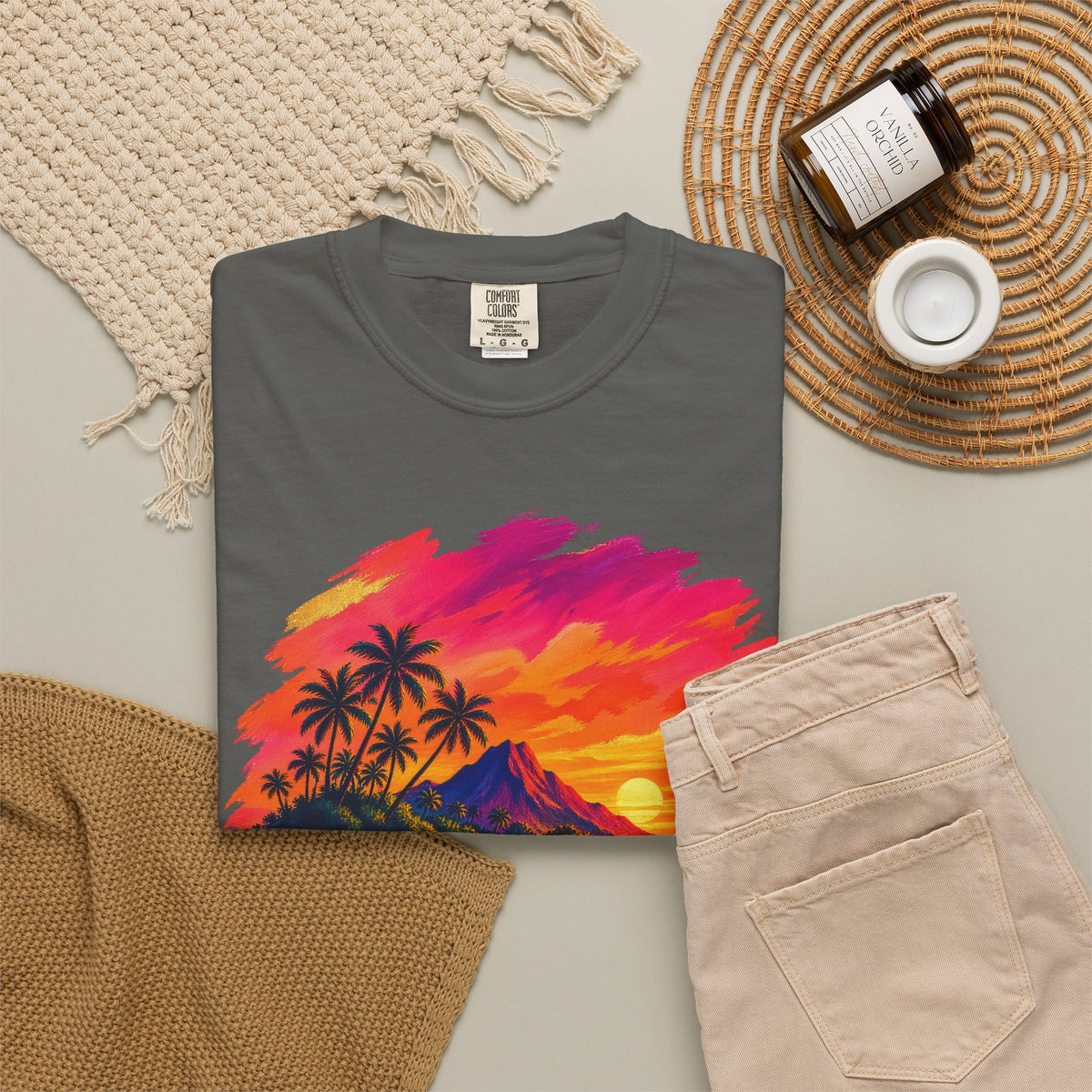 Volcano Island Sunset Shirt | Tropical Island Wave Tee | Comfort Colors T-Shirt