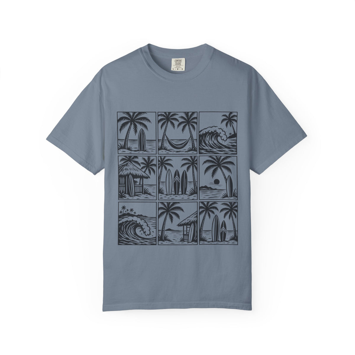 Woodcut Palm Grid Shirt | Tropical Surf Tiles Tee | Comfort Colors T-Shirt