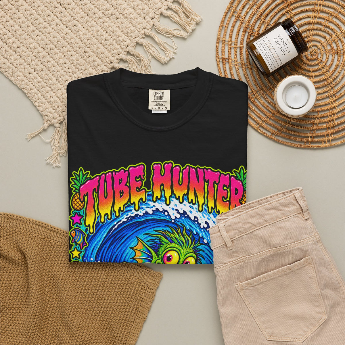 Tube Hunter Tee | 80s Comic Sea Monster Surf Shirt | Funny Barrel Wave T-Shirt | Comfort Colors