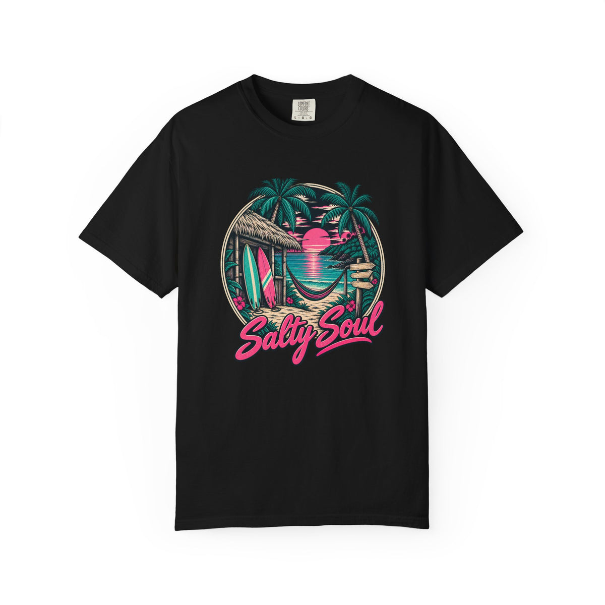 Salty Soul Sunset Bay Tee | Tropical Beach Hut Shirt | Retro Island T-Shirt | Comfort Colors Gift