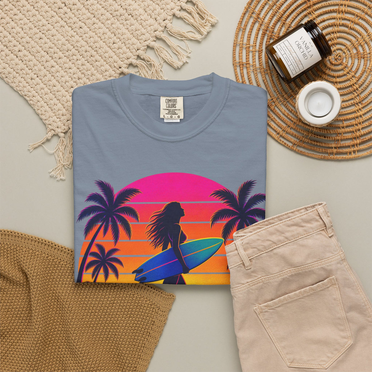 Chasing Sunsets Tee | Synthwave Sunset Surf Girl Shirt | Retro Palm T-Shirt | Comfort Colors