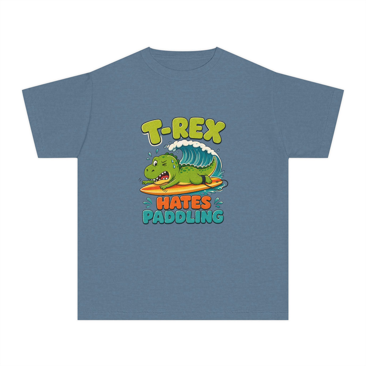 T-Rex Hates Paddling Kids Tee | Funny Dinosaur Kids Shirt | Youth Beach T-Shirt | Surf Kid Gift