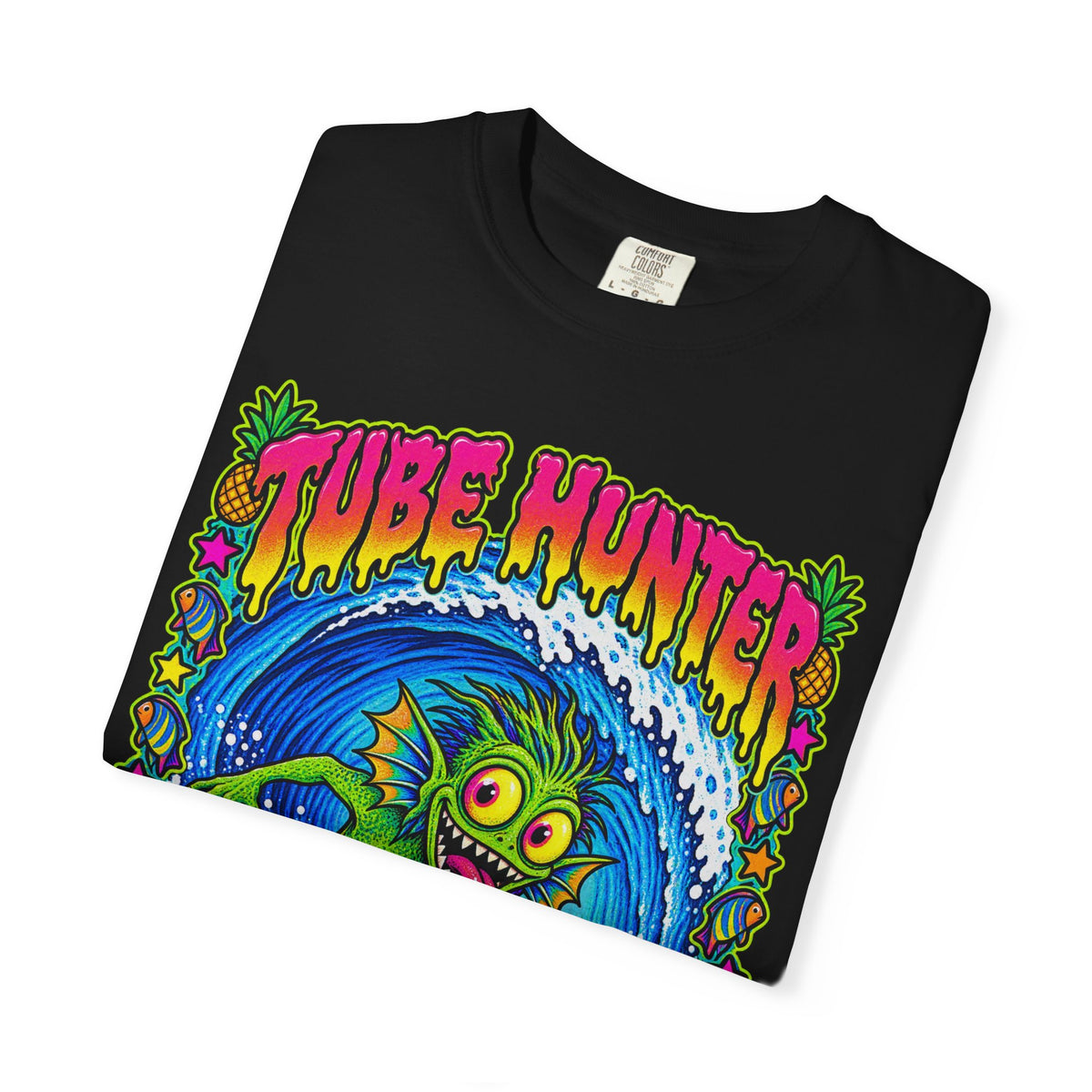 Tube Hunter Tee | 80s Comic Sea Monster Surf Shirt | Funny Barrel Wave T-Shirt | Comfort Colors