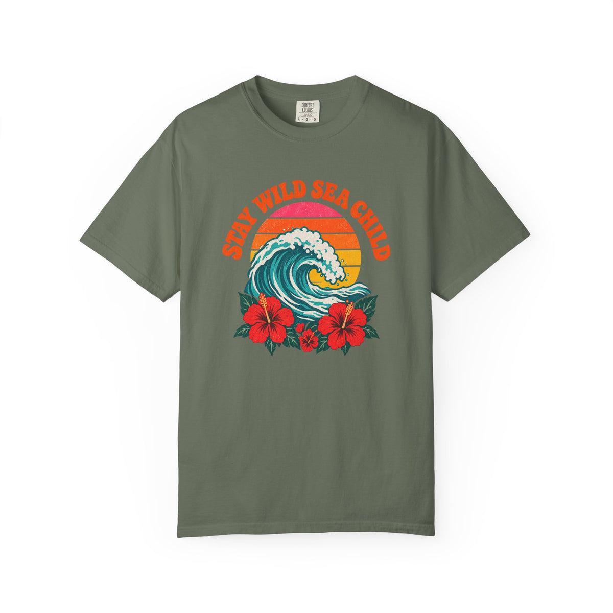 Stay Wild Sea Child Tee | Retro Sunset Wave Hibiscus Shirt | Boho Beach T-Shirt | Comfort Colors Gift