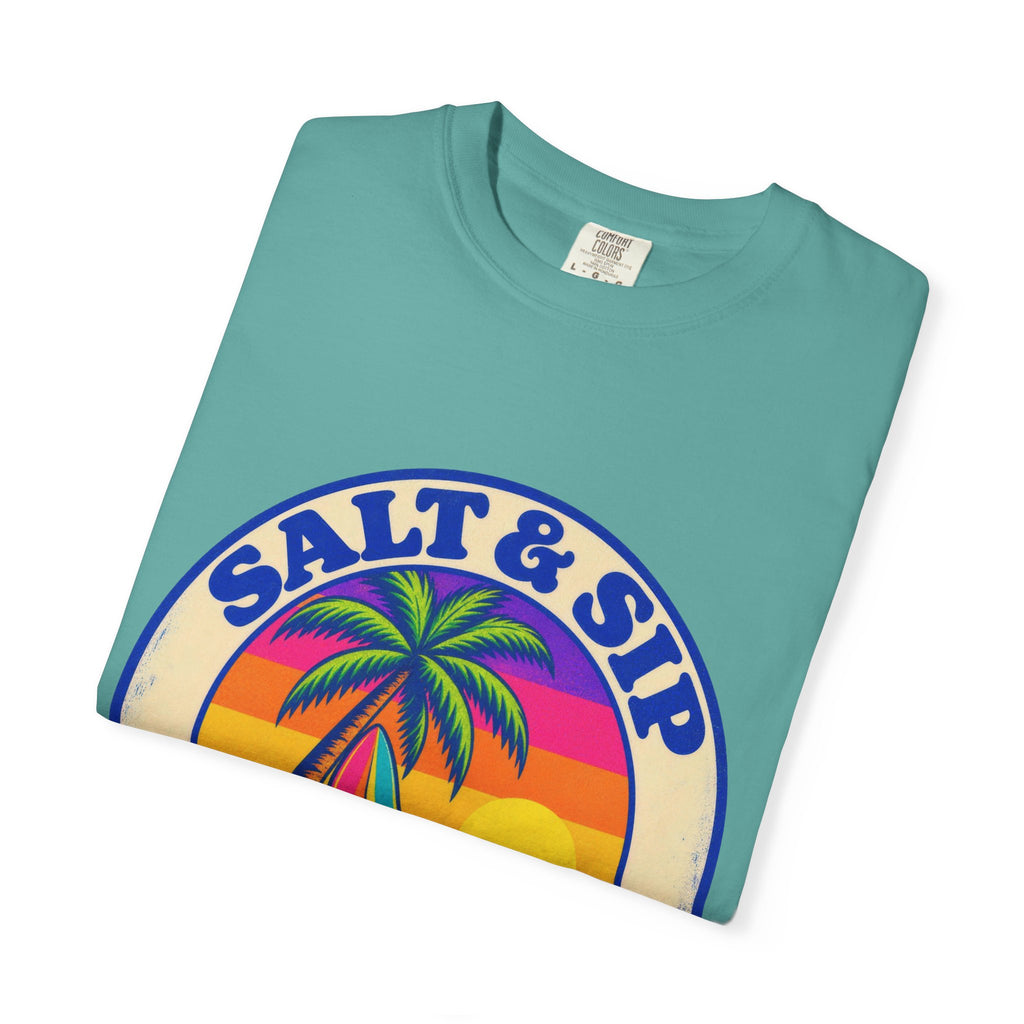 Salt & Sip Beach Bar Club Tee | Retro Sunset Badge Shirt | Tropical Cocktail T-Shirt | Comfort Colors