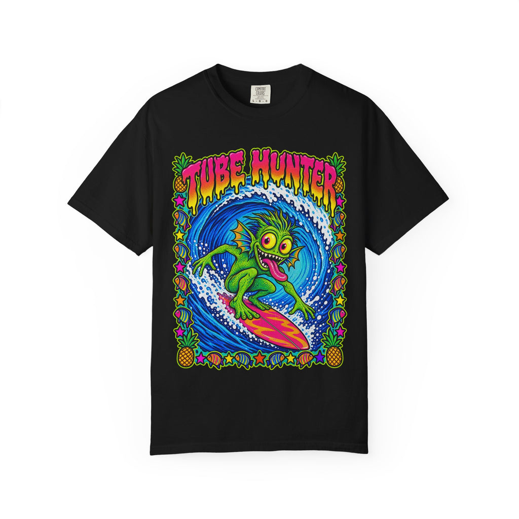 Tube Hunter Tee | 80s Comic Sea Monster Surf Shirt | Funny Barrel Wave T-Shirt | Comfort Colors