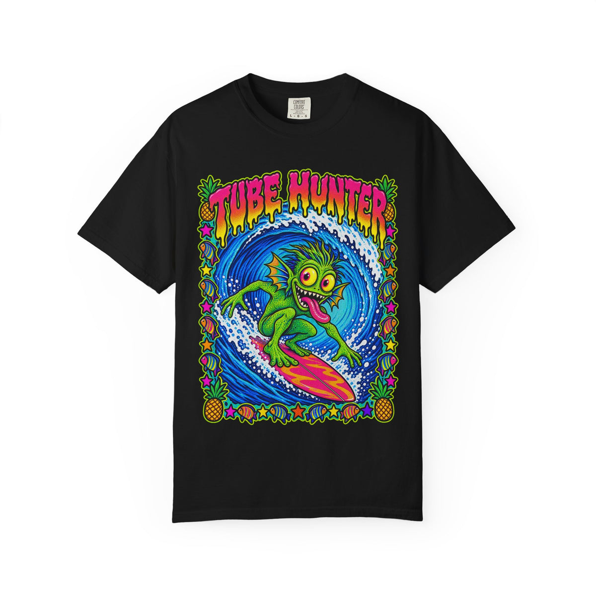 Tube Hunter Tee | 80s Comic Sea Monster Surf Shirt | Funny Barrel Wave T-Shirt | Comfort Colors