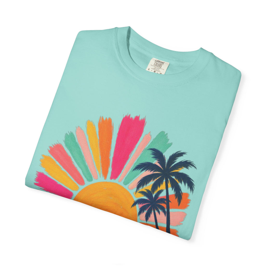 Pastel Sunrise Palm Shirt | Retro Sun Rays Beach Tee | Comfort Colors T-Shirt
