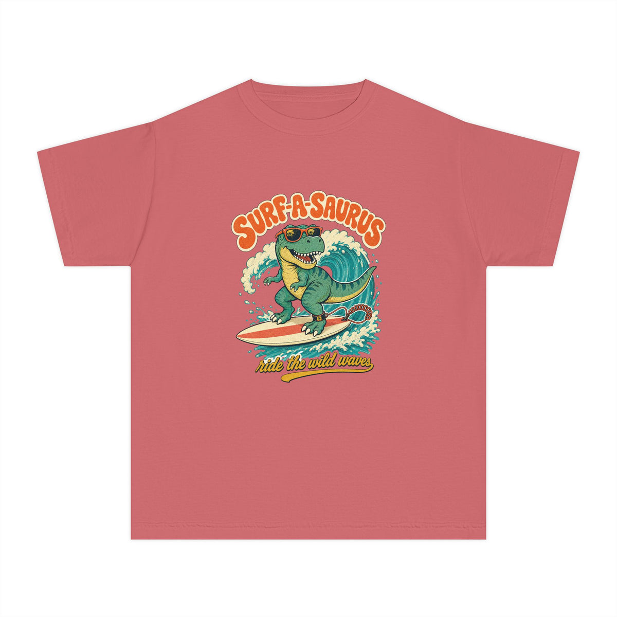Surf-A-Saurus Kids Tee | Dinosaur Surf Kids Shirt | Youth Beach T-Shirt | Surf Kid Gift