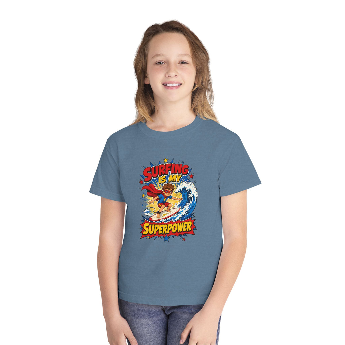 Surfing Is My Superpower Kids Tee | Superhero Surf Kids Shirt | Youth Beach T-Shirt | Surf Kid Gift