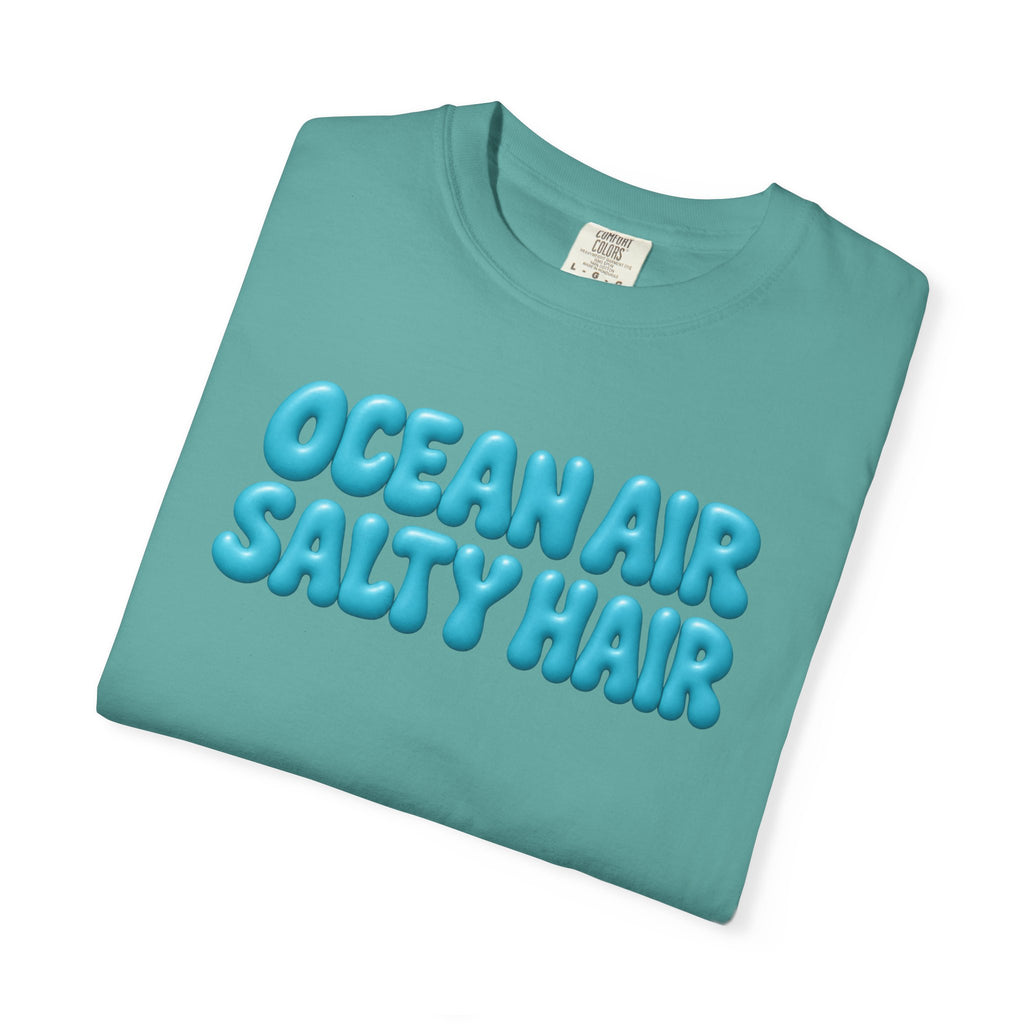 Ocean Air Salty Hair Tee | Puffy Retro Beach T-Shirt | Summer Beach Girl Shirt | Comfort Colors White