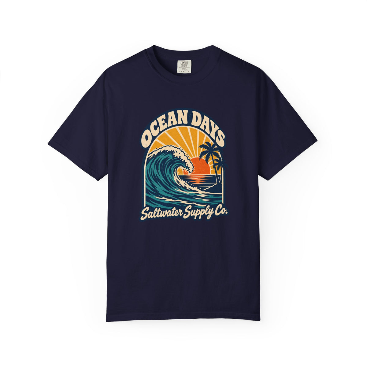 Ocean Days Saltwater Supply Co Tee | Vintage Wave Sunset Shirt | Retro Surf T-Shirt | Comfort Colors Gift
