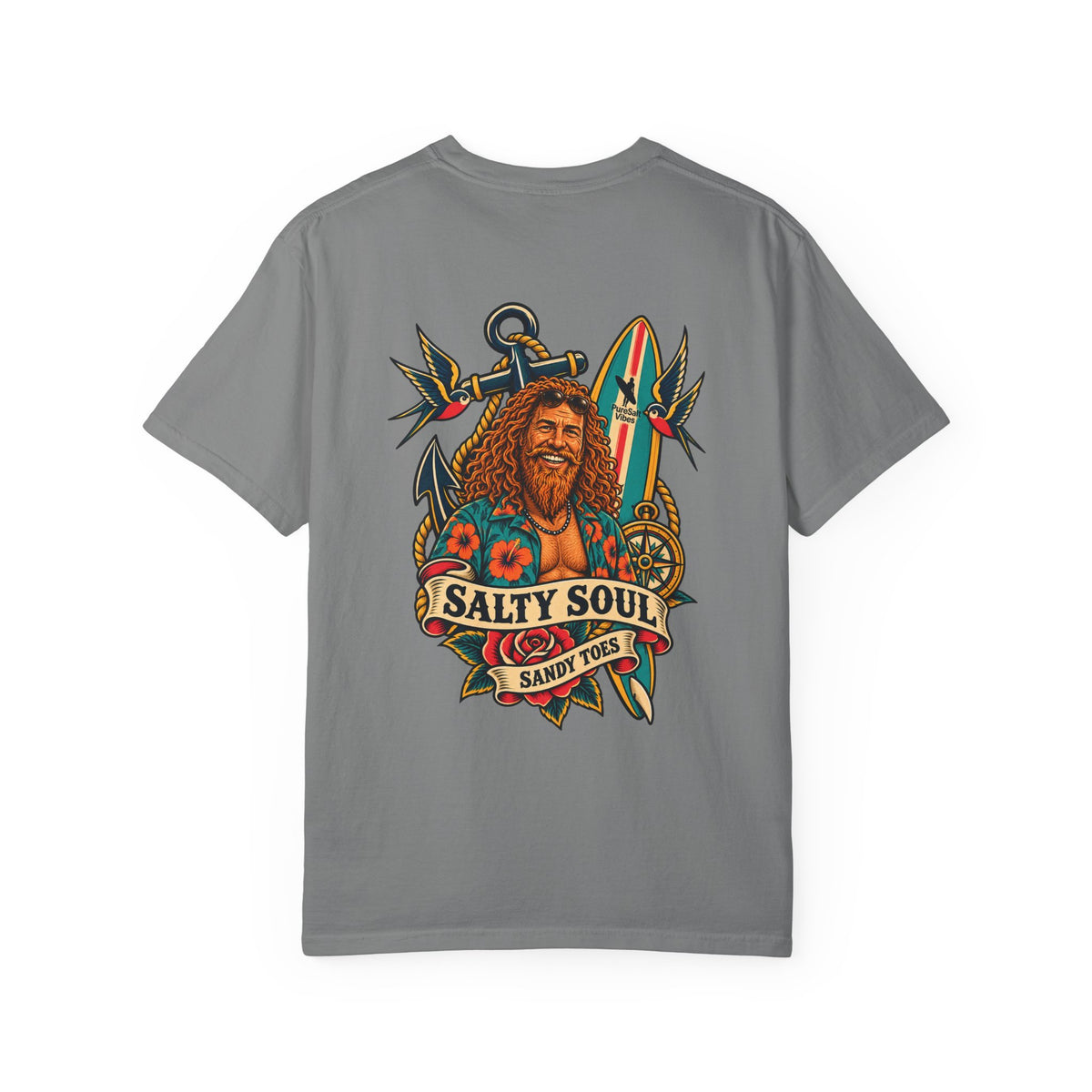 Salty Soul Surf Tee — Retro Beach Surfboard Anchor Graphic T-Shirt