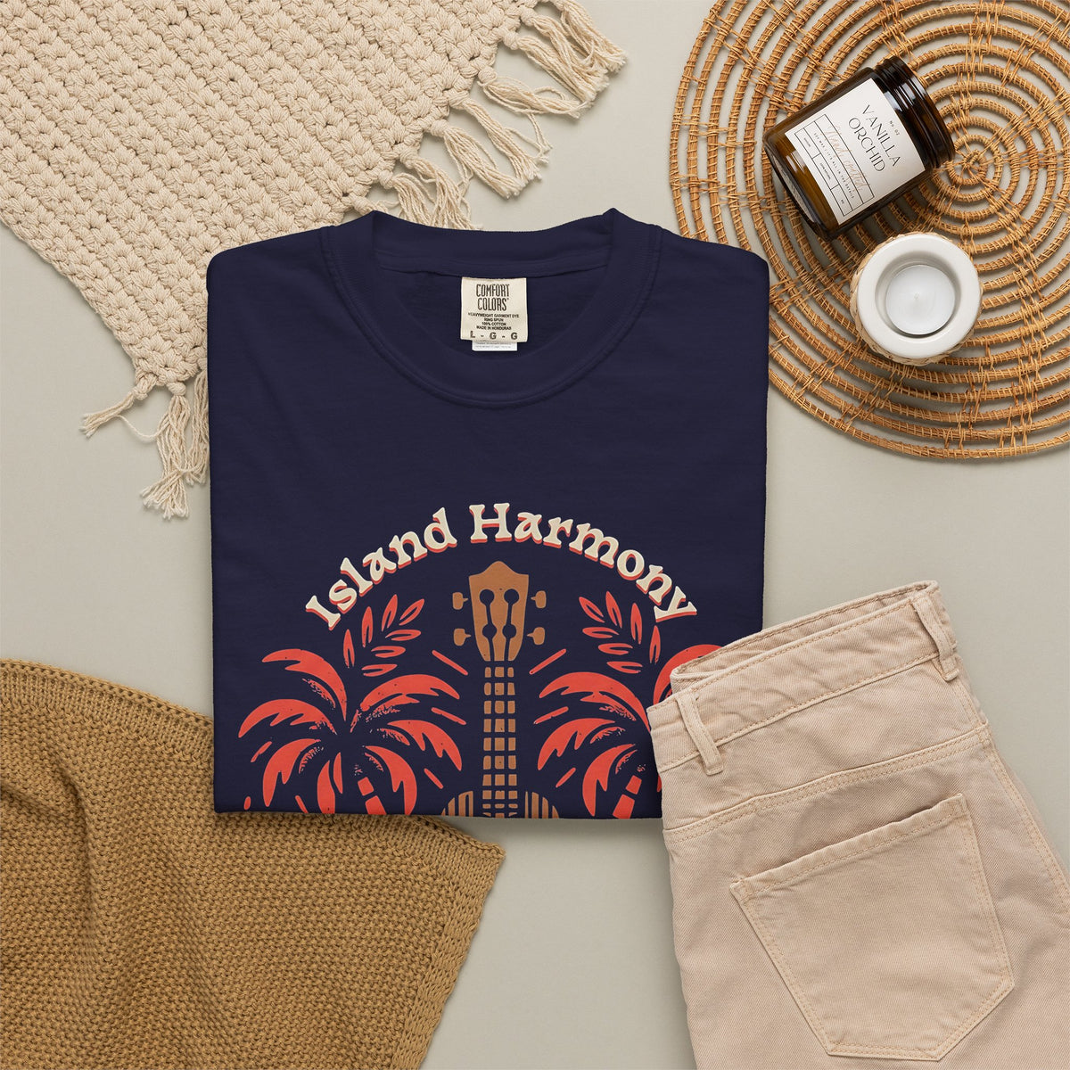 Island Harmony Guitar Tee | Can't Be Lost palm tree ukulele design