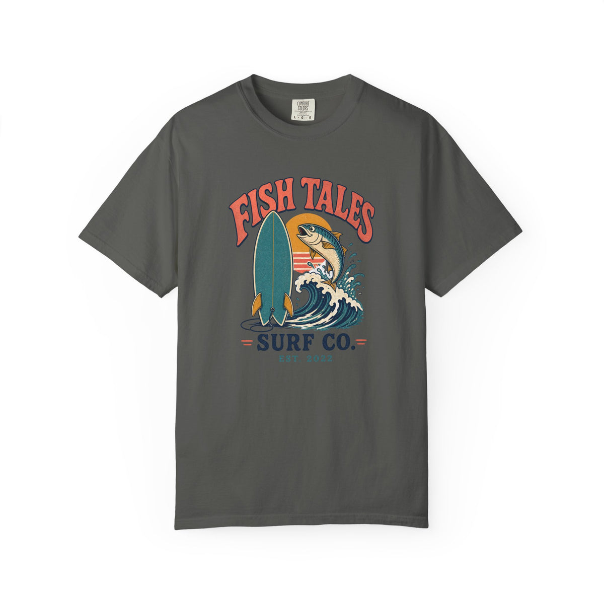 Fish Tales Surf Co. Tee | Retro Fish Board Shirt | Retro Beach T-Shirt | Comfort Colors Gift