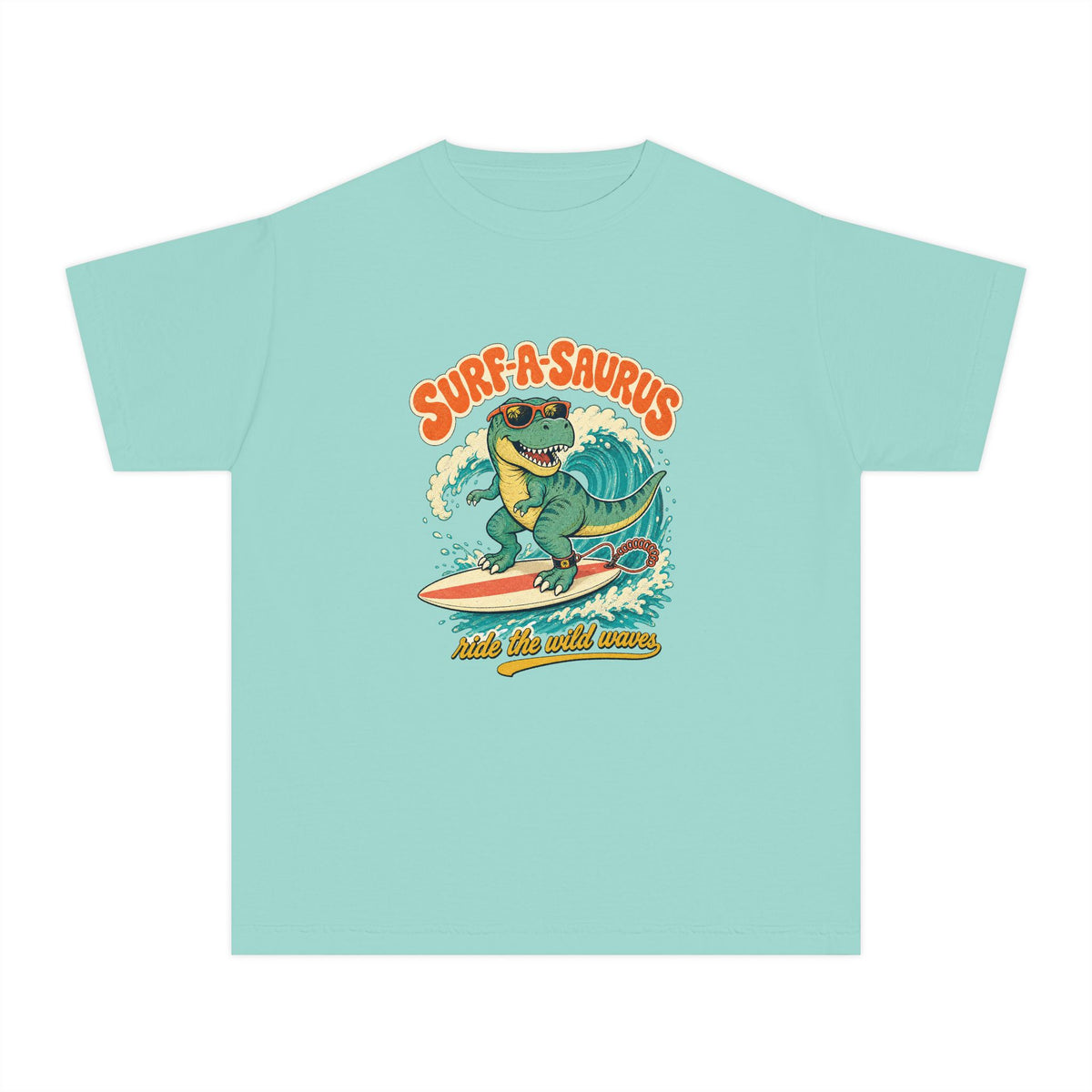Surf-A-Saurus Kids Tee | Dinosaur Surf Kids Shirt | Youth Beach T-Shirt | Surf Kid Gift