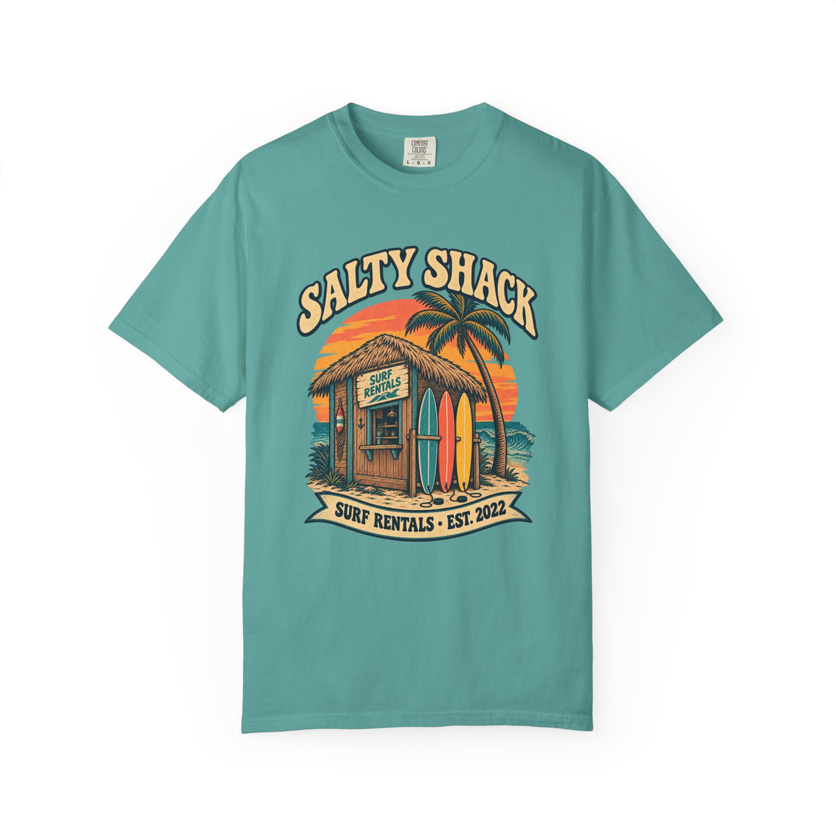 Salty Shack Surf Rentals Tee | Vintage Beach Hut Surf Shirt | Retro Surf Shop T-Shirt | Comfort Colors