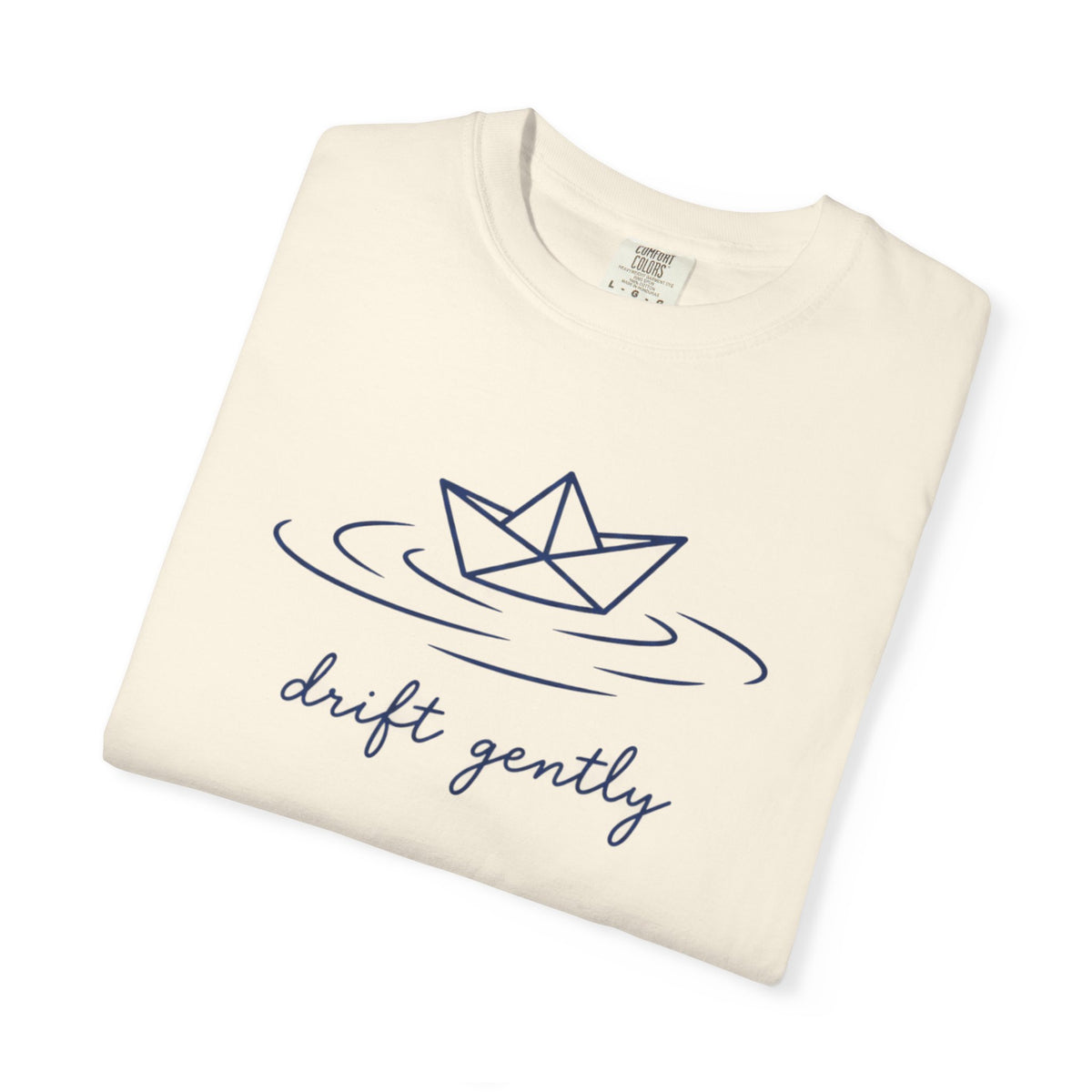 Drift Gently Tee | Paper Boat Minimalist Shirt | Calm Mindful T-Shirt | Comfort Colors Butter