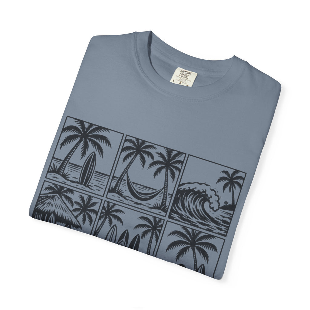 Woodcut Palm Grid Shirt | Tropical Surf Tiles Tee | Comfort Colors T-Shirt