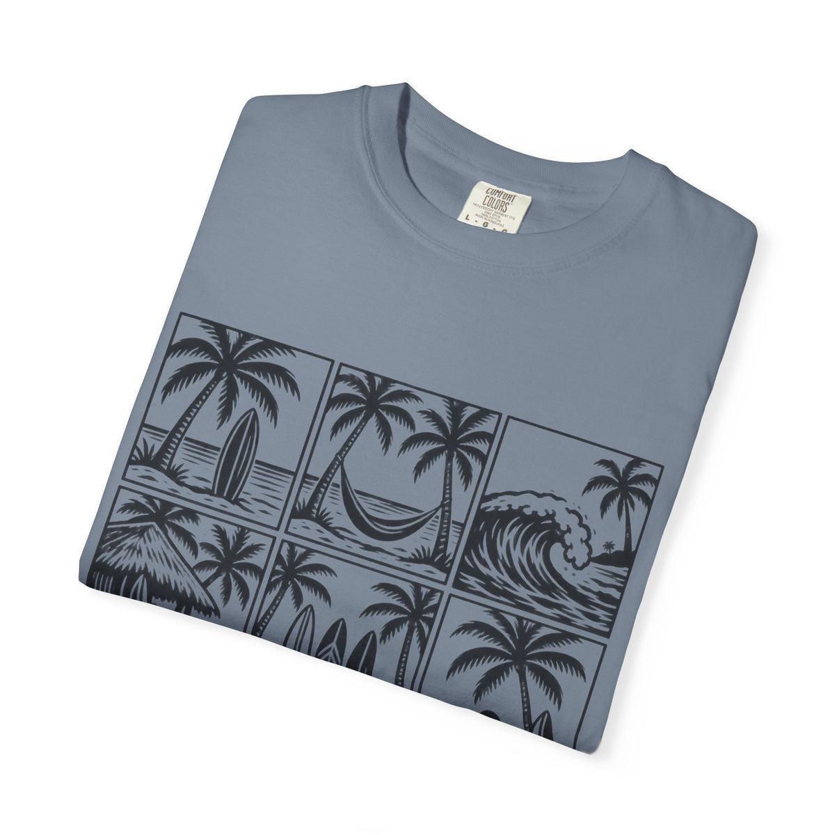 Woodcut Palm Grid Shirt | Tropical Surf Tiles Tee | Comfort Colors T-Shirt