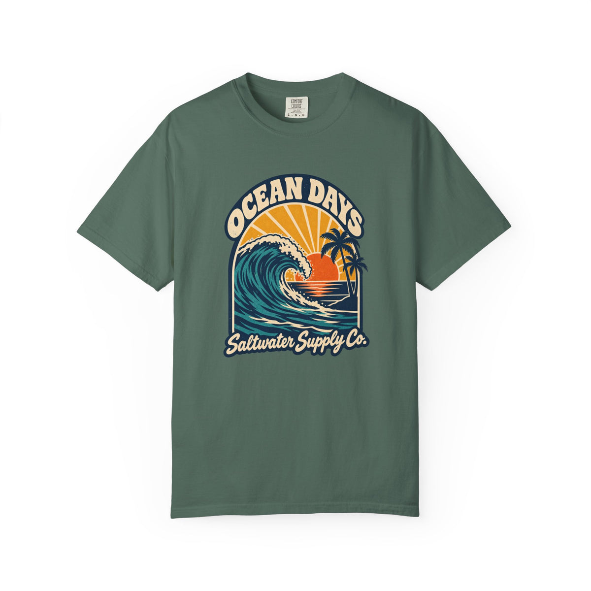 Ocean Days Saltwater Supply Co Tee | Vintage Wave Sunset Shirt | Retro Surf T-Shirt | Comfort Colors Gift