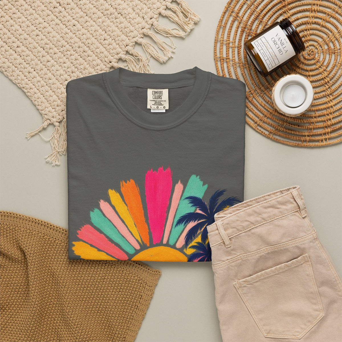 Pastel Sunrise Palm Shirt | Retro Sun Rays Beach Tee | Comfort Colors T-Shirt