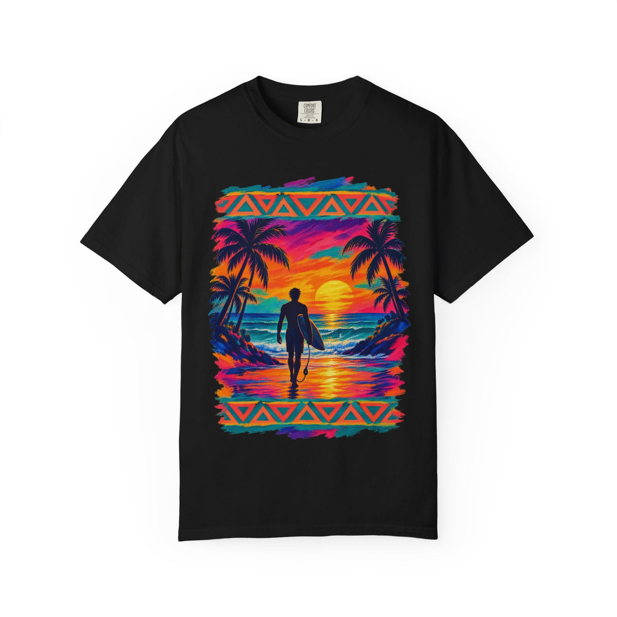 Surfer Walking To The Lineup Shirt | Tribal Sunset Surf Tee | Comfort Colors T-Shirt