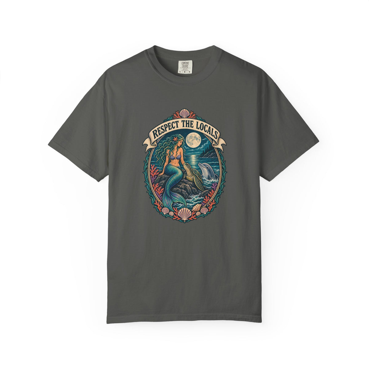Respect The Locals Mermaid Tee | Vintage Mermaid Dolphin Shirt | Ocean Art T-Shirt | Comfort Colors Gift