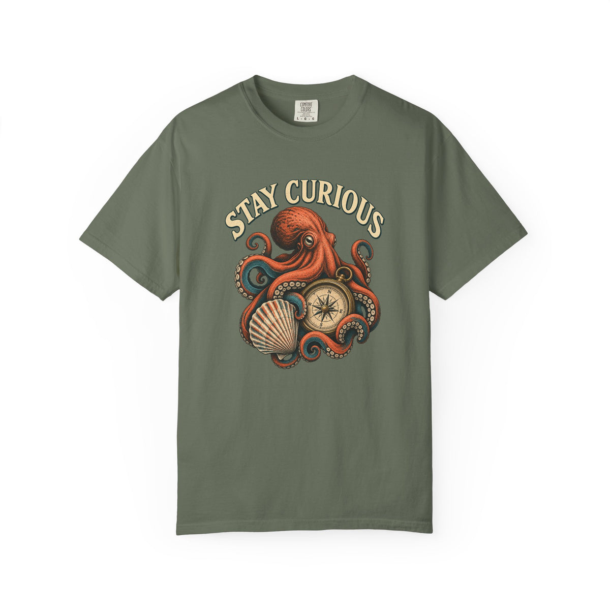 Stay Curious Octopus Tee | Vintage Octopus Compass Shirt | Nautical Ocean T-Shirt | Comfort Colors Gift
