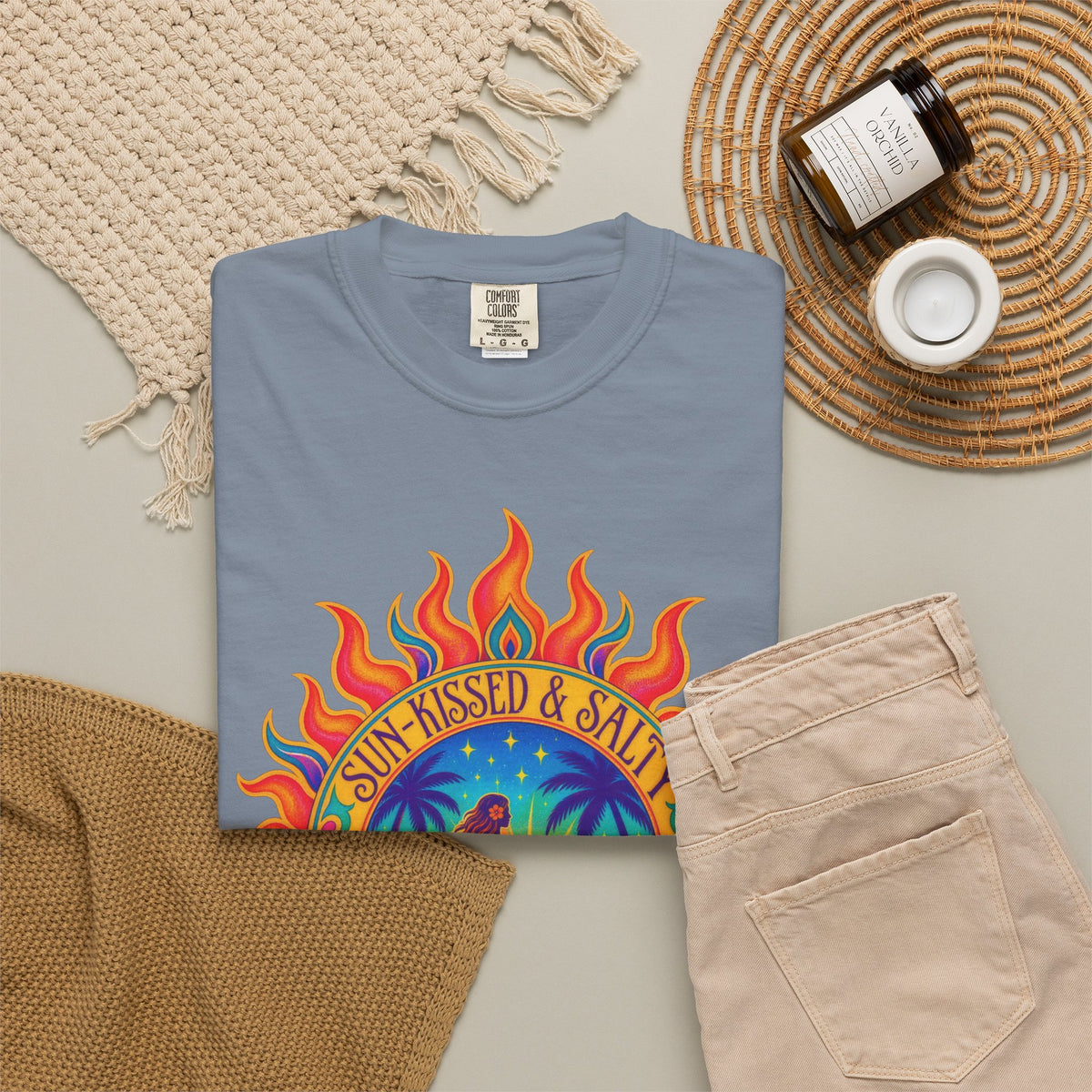 Sun-Kissed & Salty Tee | Sun Mandala Surf Girl Shirt | Boho Beach T-Shirt | Comfort Colors