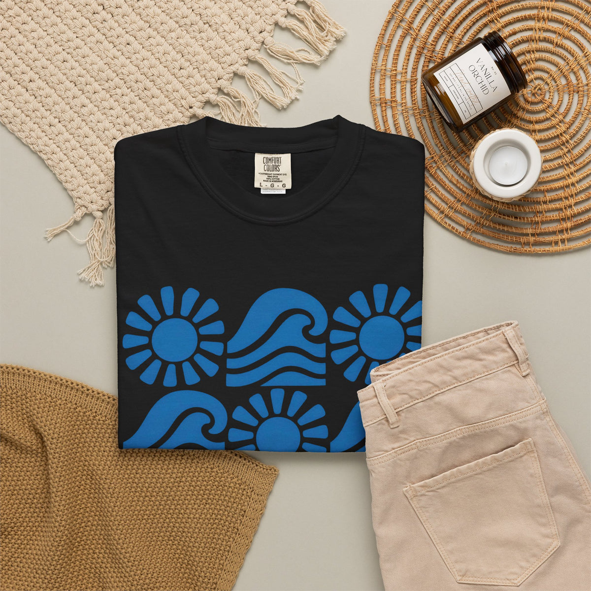 Wave Days Shirt | Block Print Wave Sun Tee | Comfort Colors T-Shirt