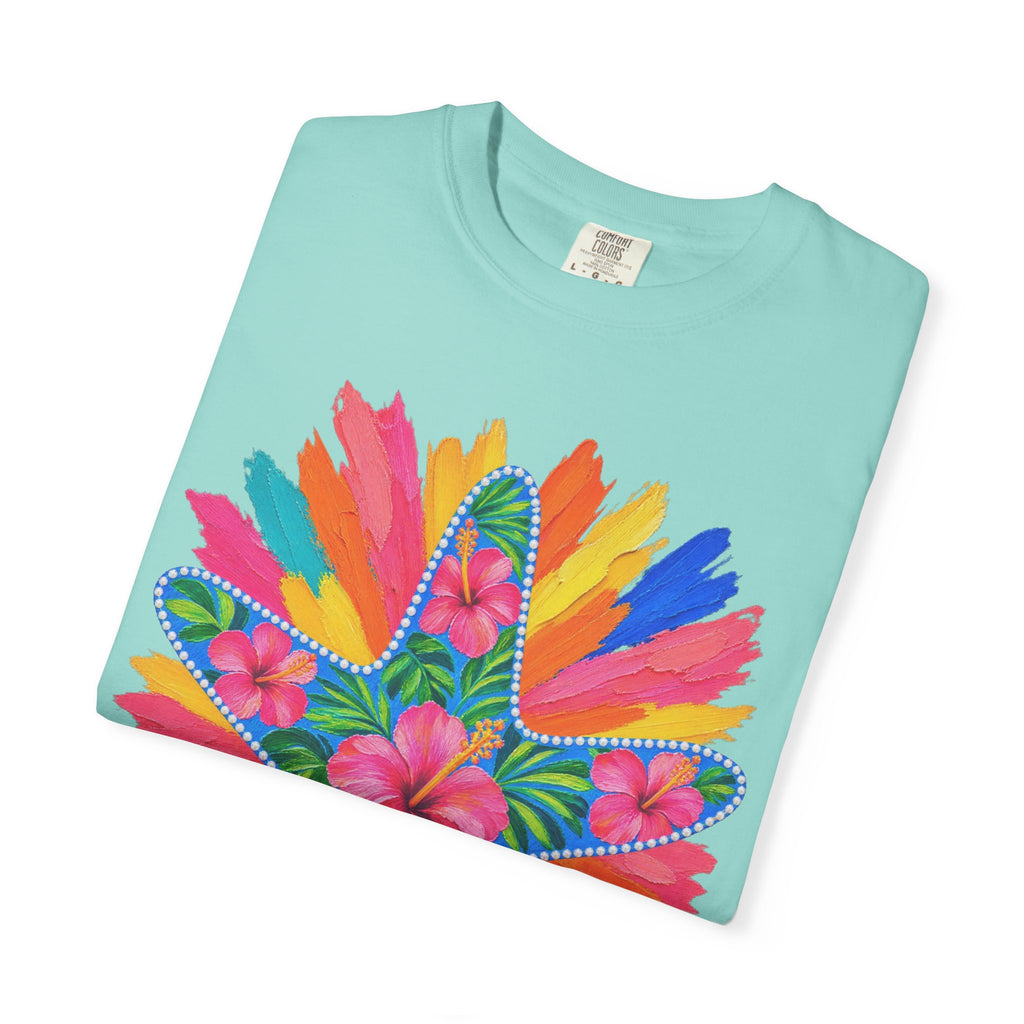 Floral Starfish Shirt | Hibiscus Sunburst Beach Tee | Comfort Colors T-Shirt