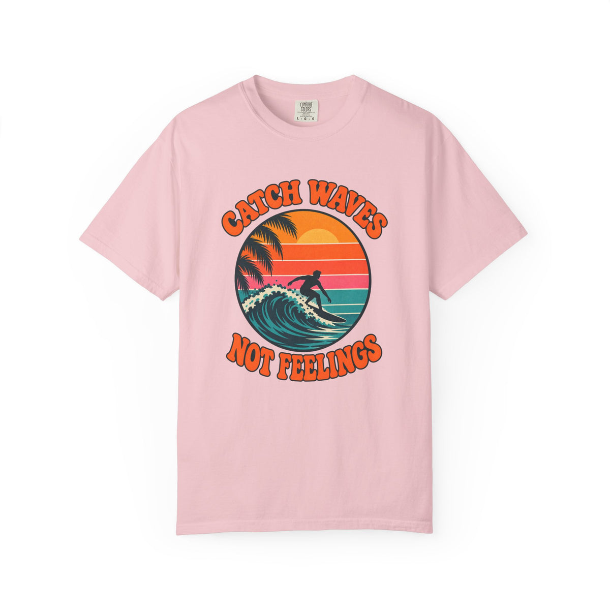 Catch Waves Not Feelings Tee | Retro Sunset Surfer Shirt | Funny Surf T-Shirt | Comfort Colors Ivory